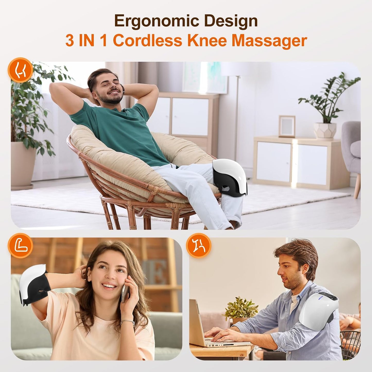 Cordless Knee Massager with Heat & Vibration Joint Relief & Stiffness